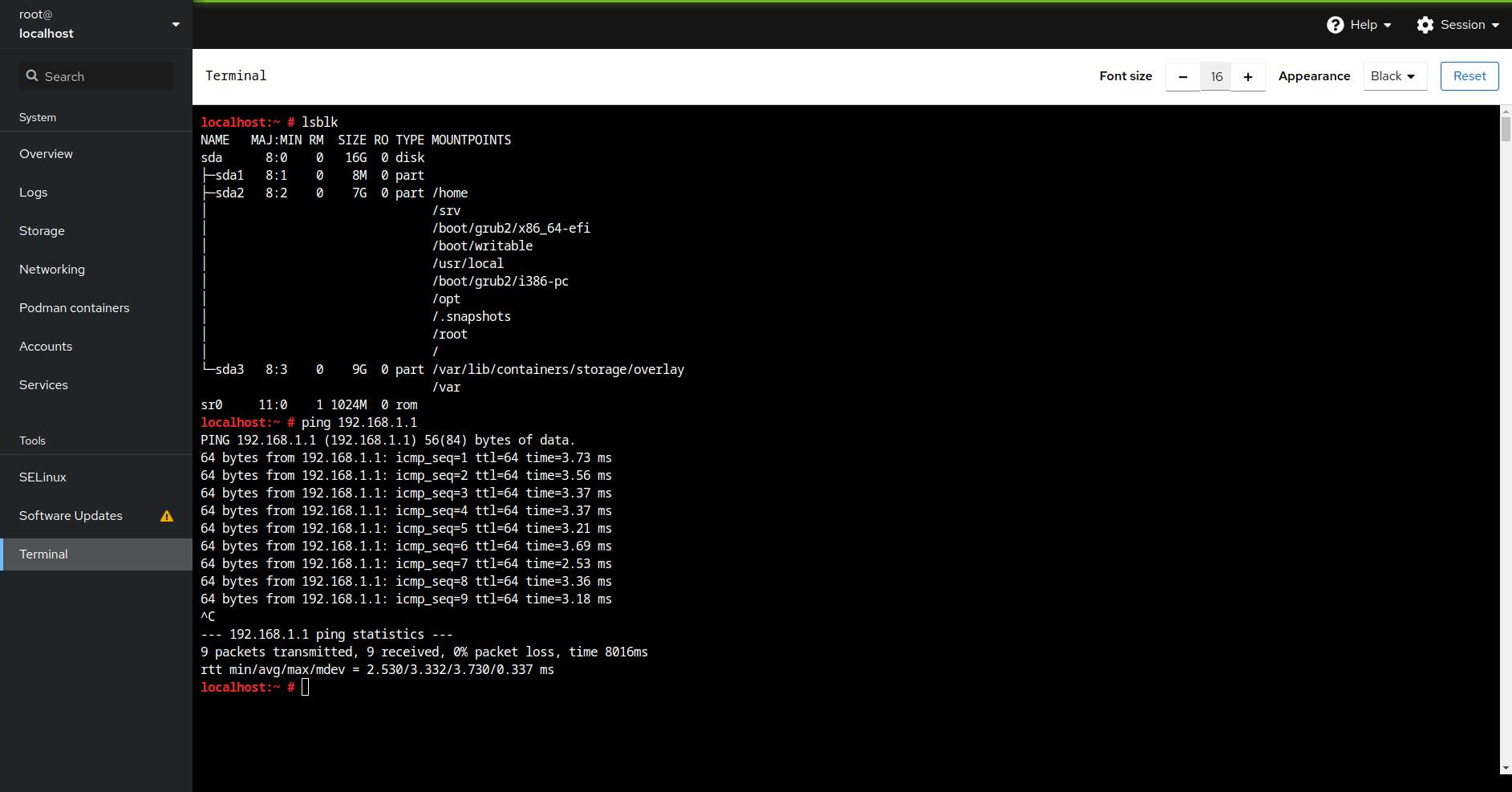 The terminal page